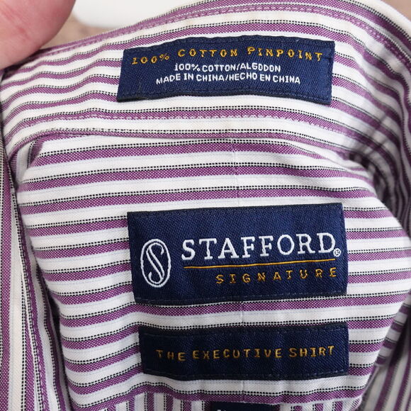 STAFFORD SIGNATURE THE EXECUTIVE SHIRT STRIPED DRESS SHIRT MENS 16 34-35 - Picture 6 of 7